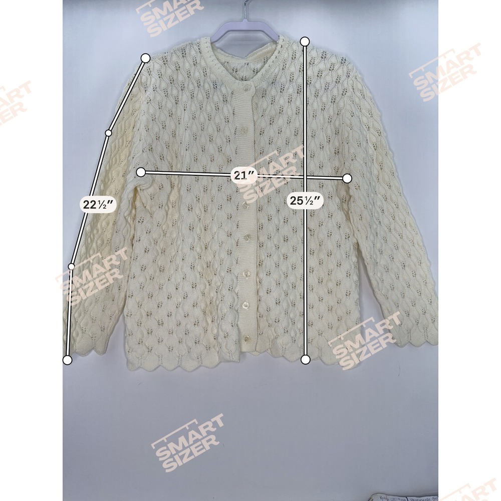 VTG Handmade Cream Knit Scalloped Button Cardigan Sweater‎ heirloom romantic - Picture 4 of 9